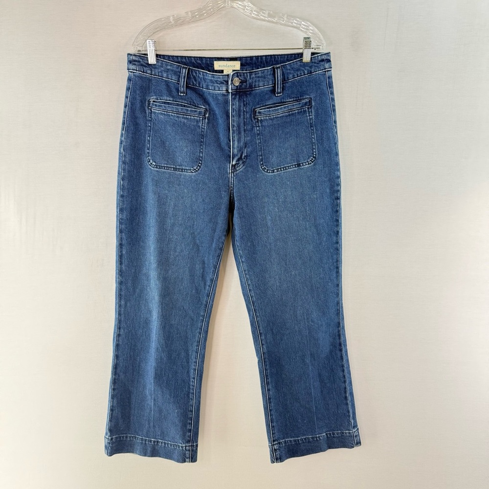 Sundance Rebecca Medium Wash Blue Patch Pocket Wide Leg Jeans